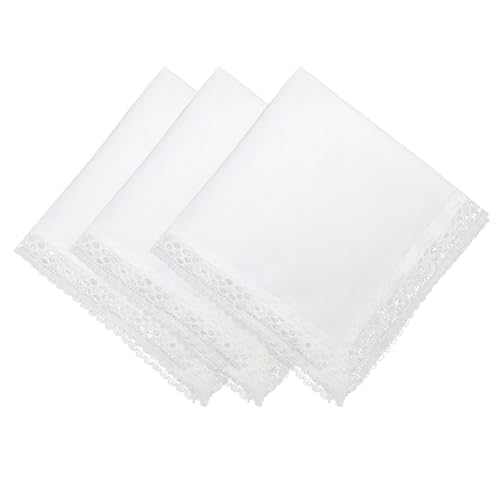 Lace Handkerchiefs for Women Pack, Cotton Ladies White Hankies - color: 3pcs-02