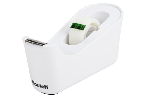 Scotch Desktop Tape Dispenser, White, with 1 Roll Magic Tape (3/4 in x 1296 in) – Weighted Refillable Holder for Office & Home