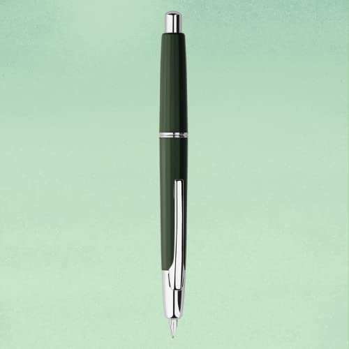 erofa Majohn A2 Press Fountain Pen Extra Fine Nib with Box, Retractable Green Resin Ink Pen with Converter Writing Pen Set (Silver Clip Version - color: Green--Silver Clip