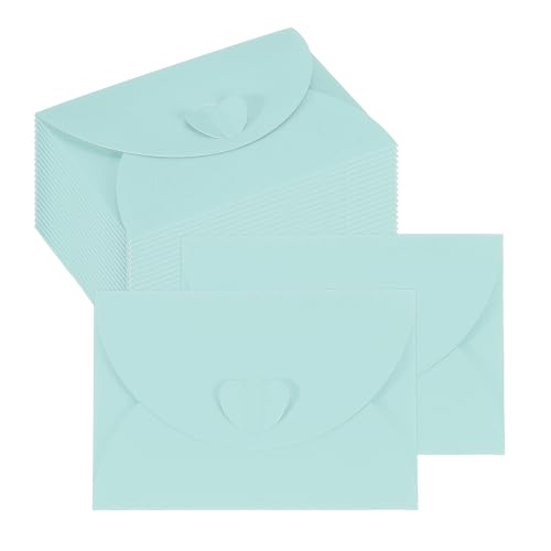 PATIKIL Mini Card Envelopes 4"x2.8", Cute Cards Holder with Heart Clasp for Birthday Weddings Favors Business Greeting Cards (Light Blue, Pack of 50) - color: Light Blue