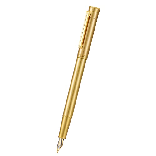 HONG DIAN Forest Pro Raw Brass Fountain Pen, Extra Fine Nib Classic Design Smooth Writing Copper Pen with Converter and Metal Pen Case Set - color: Brass, style: Extra Fine Point