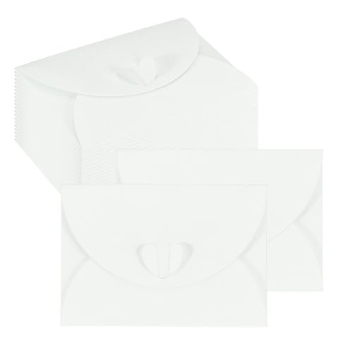 PATIKIL Mini Card Envelopes 4"x2.8", Cute Cards Holder with Heart Clasp for Birthday Weddings Favors Business Greeting Cards (White, Pack of 50) - color: White