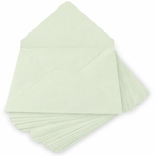 Wanderings Handmade Green Deckle Edge Envelope - Large 6.25" x 9.25" Package of 25 - for Announcements Wedding Invitations Greeting Cards Crafts - 150 GSM - color: Light Green, size: Large 6" x 9.5"