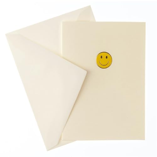 Graphique Smiley Face La Petite Presse Boxed Notecards - 10 Embossed and Embellished Gold Foil Yellow Smiley Face Emoji Blank Cards with Matching Envelopes, 3.25"" x 4.75""" (L1333CB) - color: Smiley Face