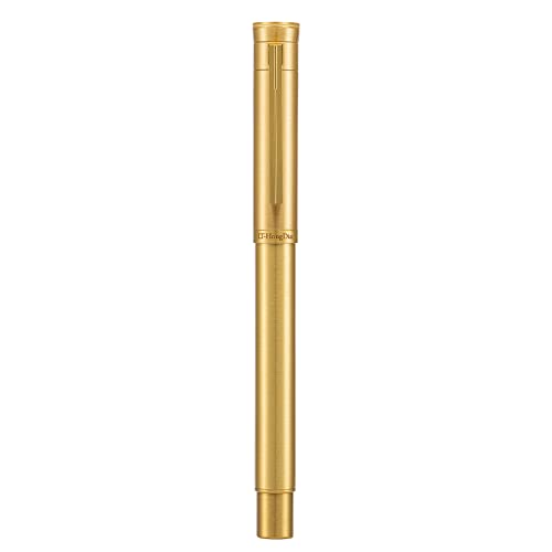 HONG DIAN 1861 Fountain Pen, Long Blade Nib, Raw Brass Design with Converter and Metal Pen Case Set - color: Brass, style: Long Blade Point