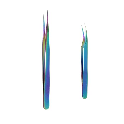 pson 2PCS Rainbow Tweezers Set, Stainless Steel Pointed Craft Tweezers, Colorful Fine Tip Tweezer Tools for Jewelry Making, Eyelash Extension, Repair, DIY (1 straight and 1 curved) - style: 1 straight and 1 curved