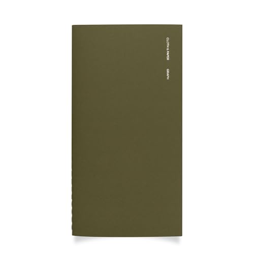 Cloth & Paper Travel Notebook | Graph Notebook – Olive | Pocket Plus Grid Paper Notebook 3.2" x 6" | Graph Layout for Notes, Diagrams, Lists & Structured Planning for Work or Study – Soft Touch Cover - color: Olive