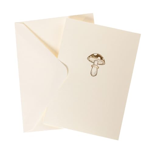 Graphique Mushroom Cards, Pack of 10 Cards with Envelopes, All Occasion Greetings, Blank Inside, Gold Foil Embossing, La Petite Press Collection Boxed Set, 3.25" x 4.75" - color: Mushroom