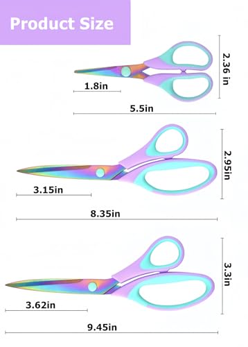 Craft Scissors 3 Pack, Purple Green, 5, 8, 10 inch - color: Light Purple