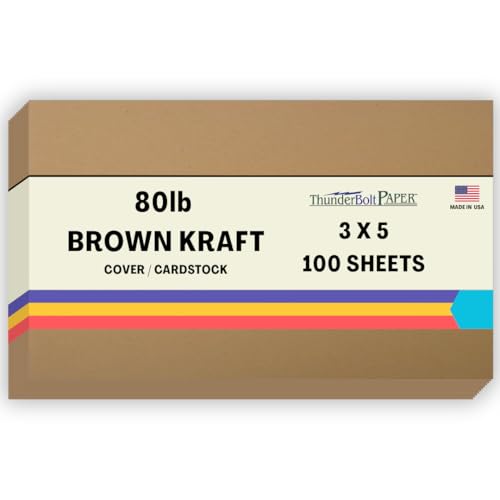 100 Brown Kraft Fiber 80# Cover Paper Sheets - 3" X 5" (3X5 Inches) Photo|Card|Frame Size - Rich Earthy Color with Natural Fibers - 80lb/pound Cardstock - Smooth Finish - size: 3X5-100 Sheets