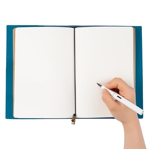 WANDERINGS A5 Travelers Notebook with Pockets – Blue Genuine Leather Journal – 6" x 8.5" (15 x 22cm) – Refillable Travel Journal – 120 GSM Blank Inserts - color: Blue