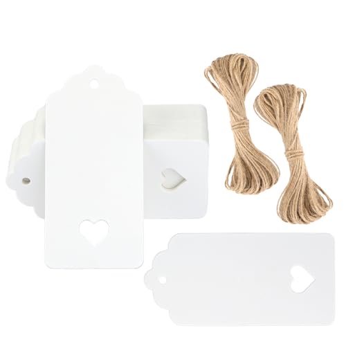 G2PLUS Gift Tags with String, 100PCS Hollow Heart Hang Tag, 3.7x1.8 in - style: Hollow Heart White