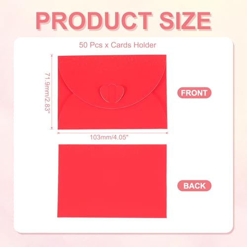 PATIKIL Mini Card Envelopes 4"x2.8", Cute Cards Holder with Heart Clasp for Birthday Weddings Favors Business Greeting Cards (Red, Pack of 50) - color: Red