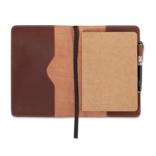 Handmade Refillable A5 Leather Journal Cover 9 x 6 in, Tan - color: Tan