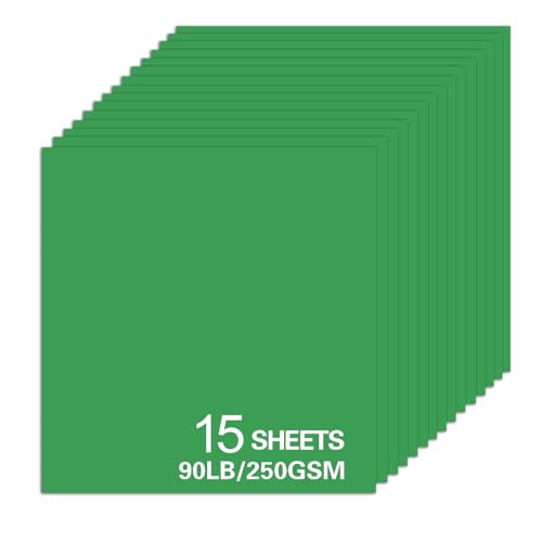 15Sheets Green Cardstock Paper, 12x12 Card stock for Cricut, Thick Construction Paper for Card Making, Scrapbooking, Craft 90 lb / 250 gsm (Green) - color: Green