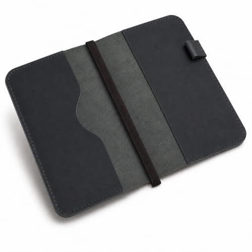 Handmade Refillable A5 Leather Journal Cover 9 x 6 in, Black - color: Black