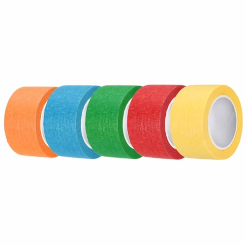 HARFINGTON 5pcs 1-3/16" x 11 Yard Colorful Masking Tape Universal Crepe Paper Colorful Masking Painter Tape for Art Drawing DIY Handcraft Sealing, Blue Dark Green Red Yellow Orange - color: Blue Dark Green Red Yellow Orange, size: 1-3/16" x 11 Yard