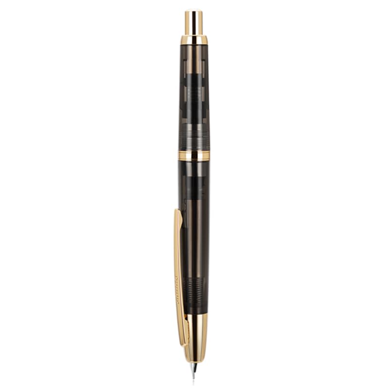 Jinhao 20 Press Fountain Pen, Transparent Black Retractable Medium Nib with Ink Converter Set (Golden Clip) - color: Transparent Black (Golden Clip), style: Medium