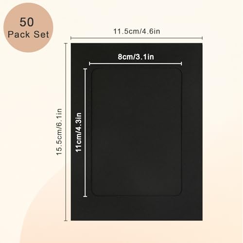 50Pcs 4x6 Paper Picture Frames, Hanging Photo Pictures with String Clips - color: Black