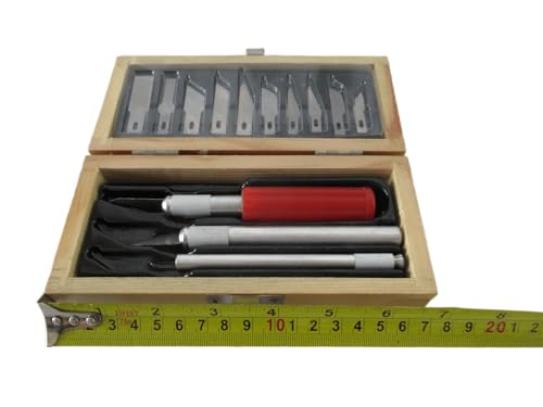 Professional Hobby Craft Knife Set with 13 Blades, Wooden Storage Box, 3 Metal Handles, Precision Cutting Tools for Crafting