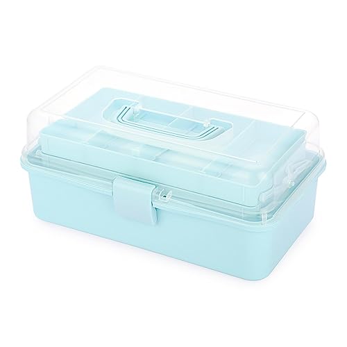 BTSKY 3-Layer Plastic Dividing Storage Box Craft Organizer and Storage | Portable Handled Art Supply Organizer with Adjustable Spacers Multipurpose Home Utility Box for Medicine Sewing(Blue) - color: Blue