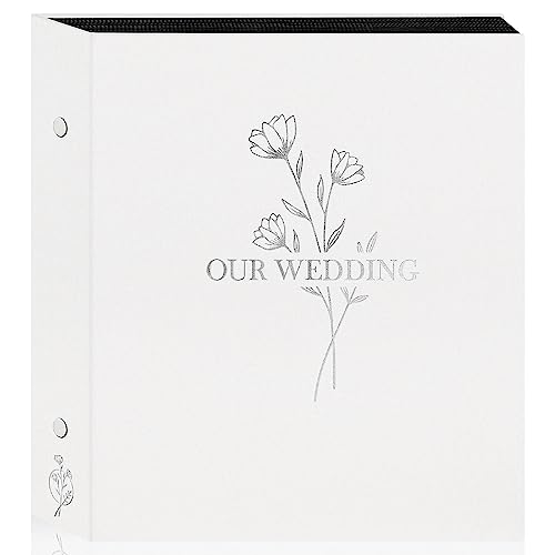 Lanpn Wedding Photo Album 4x6 600 Pocket Photos Slip in, Linen Cover Large Capacity Newlywed Marriage Album Hold 600 Horizontal Vertical Photos (Flower, White) - color: OUR WEDDING - White, size: 4x6"/600 Photos