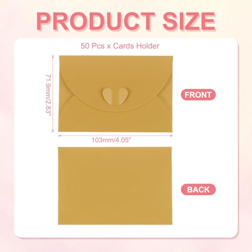 PATIKIL Mini Card Envelopes 4"x2.8", Cute Cards Holder with Heart Clasp for Birthday Weddings Favors Business Greeting Cards (Gold, Pack of 50) - color: Gold