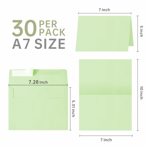 30 Pack A7 Blank Cards with Envelopes, 5x7 Colored Folded Cardstock and Matching Colored Self-Seal Envelopes, Printable Thank You Greeting Cards, for Custom Printing, Wedding, Birthday & All Occasions - color: Multicolor, size: 30 Pack A7 Cards and Envelo