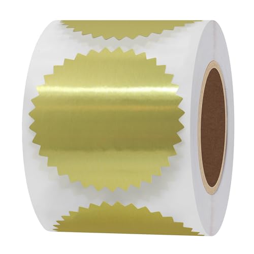 Hybsk 300pcs 2 inch Bright Gold Metallic Certificate Sealing Labels with Serrated Edge Awards Legal Embossing Stickers (Bright Gold) - color: Bright Gold