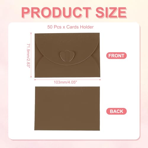 PATIKIL Mini Card Envelopes 4"x2.8", Cute Cards Holder with Heart Clasp for Birthday Weddings Favors Business Greeting Cards (Coffee, Pack of 50) - color: Coffee