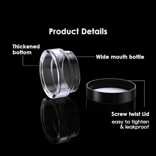 Eternal Moment 50 Pack 5G Sample Containers with Lids Cosmetic Small Jars | Makeup Travel Jars for Cream, Bead, Eye Shadow, Jewelry, Lotions, Powders, Glitters Lip Gloss with Labels,Spatulas (Black) - color: Black Lid, size: 0.17 Ounce
