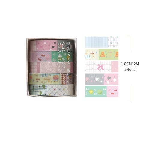 Cute Pattern Washi Tape Set 5 Rolls Glitter Cover Decorative Wide Kawaii Masking Tapes for Arts, DIY Crafts, Journals, Planners, Scrapbook, Wrapping (1 Pastel Dream) - color: 1 Pastel Dream