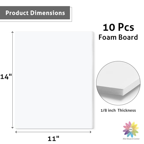 Mat Board Center, Pack of 10-11x14 Foam Boards 1/8" Thick Backing Boards - color: White, size: 11x14