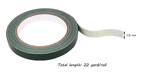 3 Rolls Waterproof Floral Tape Flower Tape for Bouquet Stem Wrapping and Floral Crafts(1/2" Wide,Dark Green) - size: 1/2"