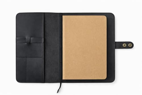Rustic Leather Steno Notebook Cover 6 X 9 In Top-Bound, Black | Rustic Handmade Refillable Leather Cover Fits 6 X 9 In Top-Bound Spiral Steno Notebooks For Journaling And Note Taking - color: Black