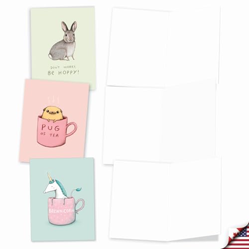 The Best Card Company - 20 Note Cards Blank Assortment (4 x 5.12 Inch) (10 Designs, 2 Each) - Punimals AM3366OCB-B2x10-NB - style: Punimals