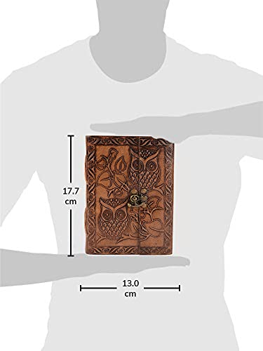CREATIVE LEATHER ART Vintage Owl Leather Journal 7x5 Lock Notebook - color: Vintage Brown, size: 7 x 5 Inch