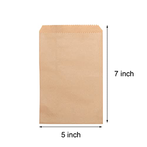 100-pack 5x7 Inches Natural Kraft Paper Bags for Bakery Cookies Treats Snacks Sandwiches Popcorn Small Gift bag - color: Brown-5x7 Inch