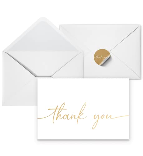 Thank You Card | Matte Gold Foil 20 Pack | 4 x 6 Inches with Thank You Stickers, For Business, Baby Shower, Wedding, Bridal Shower, Graduation, Bridal Shower, Funeral - color: Gold Foil Thank You