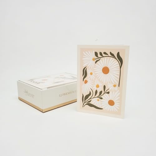 Lady Jayne All Occasion Blank Boxed Note Cards, with Gold-Foil Lined Envelopes and Embossed Details – 5” x 3.5” each, Set of 12 Cards – Flower Market Daisy (80910) - color: Daisy