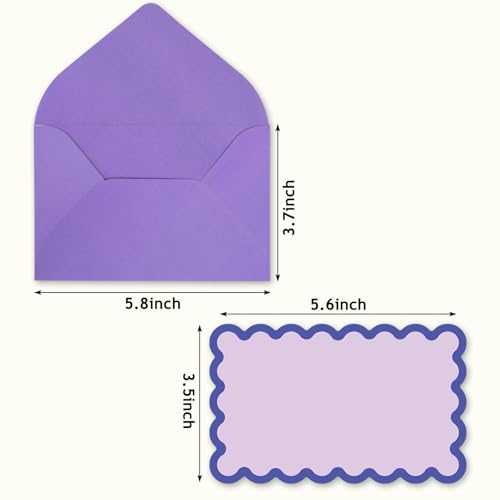 Whaline 60Pcs Flat Blank Notes with Envelopes Scalloped Stationery Set 4 Colors Non Folding Double-Sided Note Cards Blank Index Cards for Baby Shower Birthday Wedding, 5.6 x 3.5 Inch - color: purple green orange blue