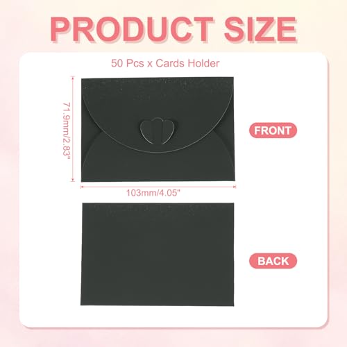 PATIKIL Mini Card Envelopes 4"x2.8", Cute Cards Holder with Heart Clasp for Birthday Weddings Favors Business Greeting Cards (Black, Pack of 50) - color: Black