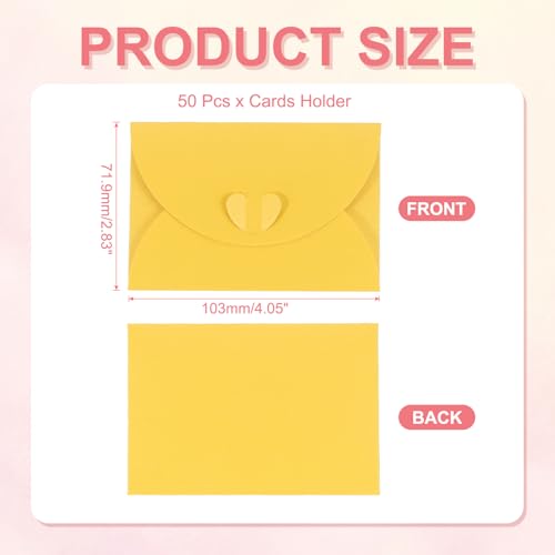 PATIKIL Mini Card Envelopes 4"x2.8", Cute Cards Holder with Heart Clasp for Birthday Weddings Favors Business Greeting Cards (Yellow, Pack of 50) - color: Yellow