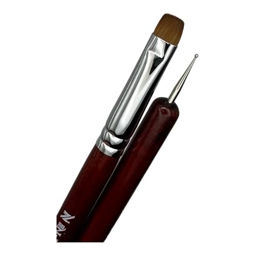 2-Piece Sable Brush Set: Professional Acrylic French Manicure Clean-up Brush and Bend Nail Dotting Pen | Essential Tools for Precision Nail Art and Clean Cuticles (14) - size: 14