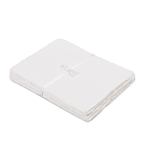 LEATHER VILLAGE Offwhite Deckled Edge Handmade Watercolor Paper 4x6 | 50 Sheets of 150 GSM thick cotton paper in natural offwhite tone for drawing, watercolor, ink, sketching and letter writing - color: White, size: 6"X4"