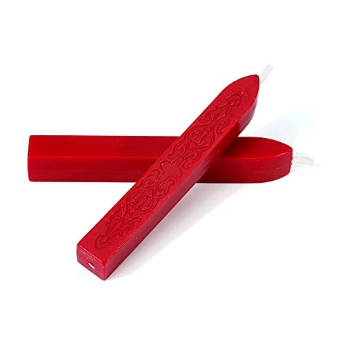 Yoption 5Pcs Bright Red Sealing Wax Sticks with Wicks for Wax Seal Stamp | Embossed Pattern Wax Sticks for Wedding Invitation, Christmas Card, Envelope, Snail Mail, Wine Package, Gift Wrapping - color: Bright Red
