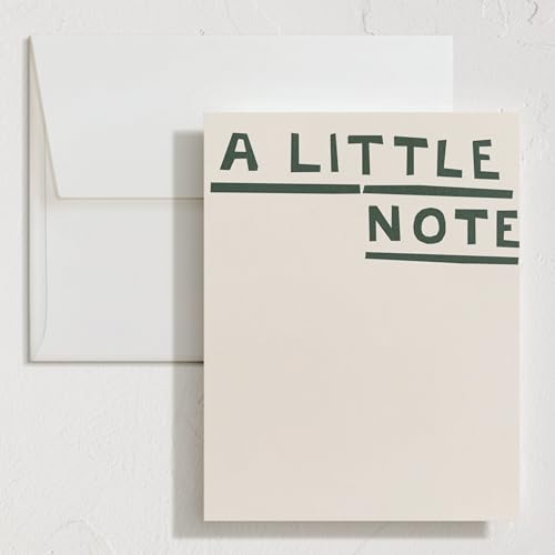Minted Little Note Stationery Set, Set of 10, Flat Note Cards & Envelopes for Invitiations and Handwritten Thank You Messages, Minimalist Dark Green Stripes Design, Gifts for Women, Luxurious Paper - color: A Little Note