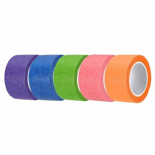 HARFINGTON 5pcs 1-3/16" x 11 Yard Colored Masking Tape Universal Crepe Paper Colorful Masking Painter Tape for Art Drawing DIY Handcraft Sealing, Dark Blue Green Pink Orange Purple - color: Dark Blue Green Pink Orange Purple, size: 1-3/16" x 11 Yard