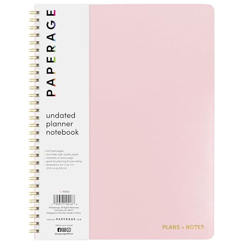 PAPERAGE Undated Daily Planner & To Do List Notepad (Blush), 8.5 in x 11 in, Spiral Bound Planner Notebook for Work, School or Home, 104 Lined Pages With Date Tracker for Plans & Notes - color: Blush, style: Spiral Large