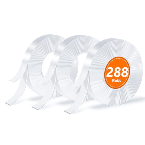 288 Rolls Double Sided Tape, Nano Tape, Transparent Adhesive Tape, Traceless Adhesive Tape, Removable, Washable, Reusable, Suitable for Carpets, Photo Walls, 9.85 Feet Per Roll - size: 9.85 Feet Set of 288